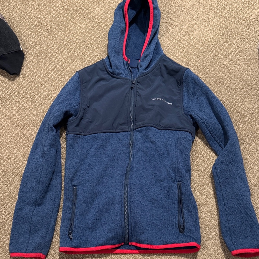Boys Vineyard Vines Navy Blue Hooded Zip-Up Fleece Jacket size medium